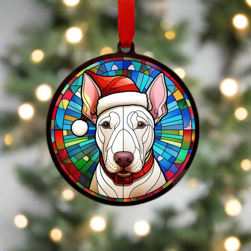 Bull Terrier in Santa Hat Suncatcher Decoration